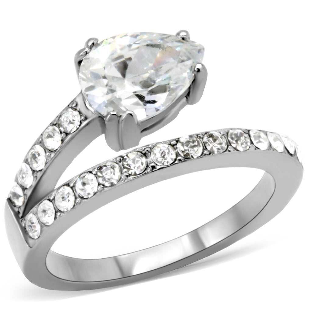 TK166 - High polished (no plating) Stainless Steel Ring with AAA Grade CZ  in Clear