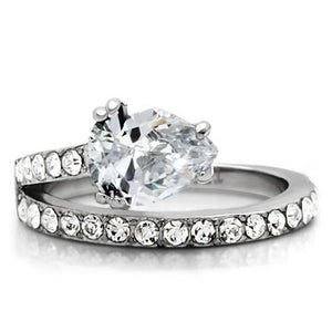 TK166 - High polished (no plating) Stainless Steel Ring with AAA Grade CZ  in Clear