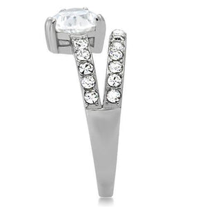 TK166 - High polished (no plating) Stainless Steel Ring with AAA Grade CZ  in Clear