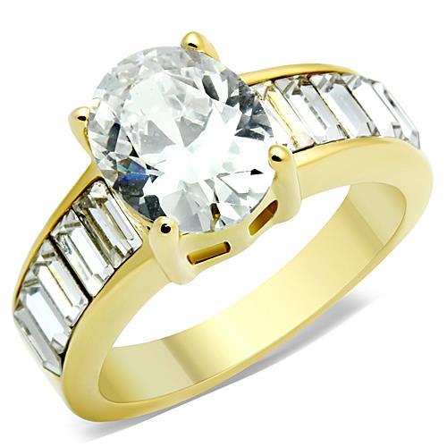 TK1675 - IP Gold(Ion Plating) Stainless Steel Ring with AAA Grade CZ  in Clear