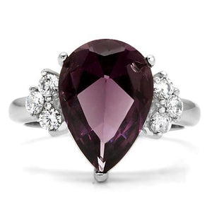 TK167 - High polished (no plating) Stainless Steel Ring with Synthetic Synthetic Glass in Amethyst