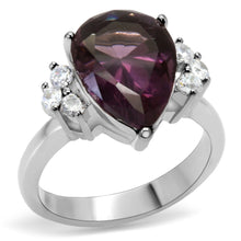 Load image into Gallery viewer, TK167 - High polished (no plating) Stainless Steel Ring with Synthetic Synthetic Glass in Amethyst