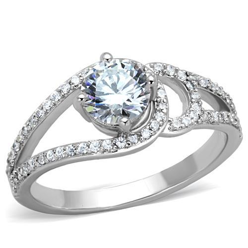 TK1681 - High polished (no plating) Stainless Steel Ring with AAA Grade CZ  in Clear