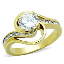 Load image into Gallery viewer, TK1701 - Two-Tone IP Gold (Ion Plating) Stainless Steel Ring with AAA Grade CZ  in Clear