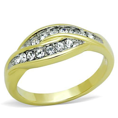 TK1704 - Two-Tone IP Gold (Ion Plating) Stainless Steel Ring with Top Grade Crystal  in Clear