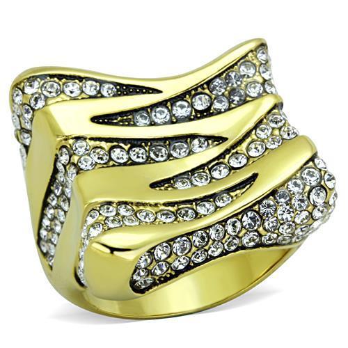 TK1709 - IP Gold(Ion Plating) Stainless Steel Ring with Top Grade Crystal  in Clear