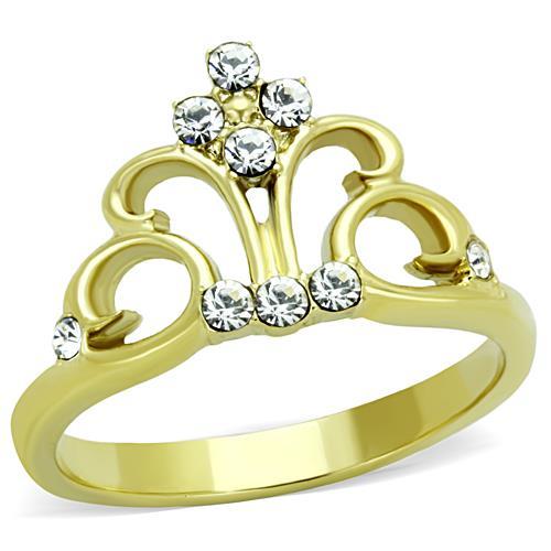 TK1716 - IP Gold(Ion Plating) Stainless Steel Ring with Top Grade Crystal  in Clear