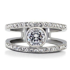 TK171 - High polished (no plating) Stainless Steel Ring with AAA Grade CZ  in Clear