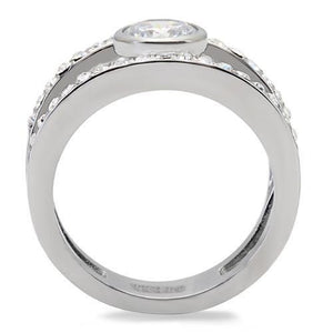 TK171 - High polished (no plating) Stainless Steel Ring with AAA Grade CZ  in Clear