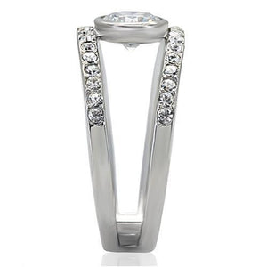 TK171 - High polished (no plating) Stainless Steel Ring with AAA Grade CZ  in Clear