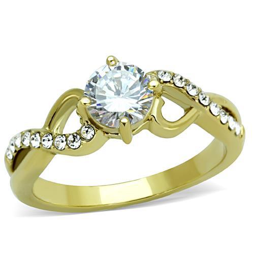 TK1722 - IP Gold(Ion Plating) Stainless Steel Ring with AAA Grade CZ  in Clear