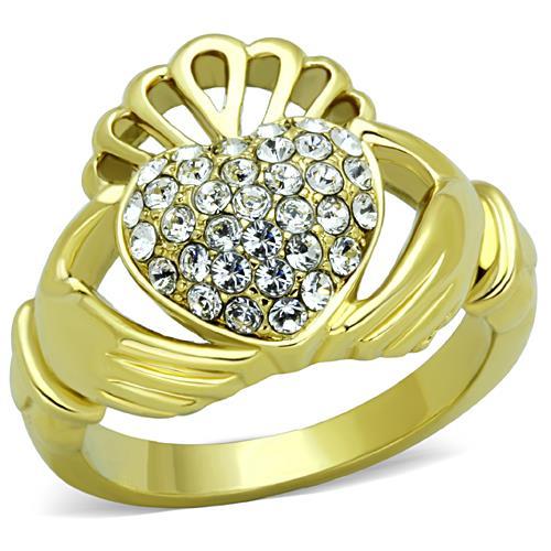 TK1724 - IP Gold(Ion Plating) Stainless Steel Ring with Top Grade Crystal  in Clear