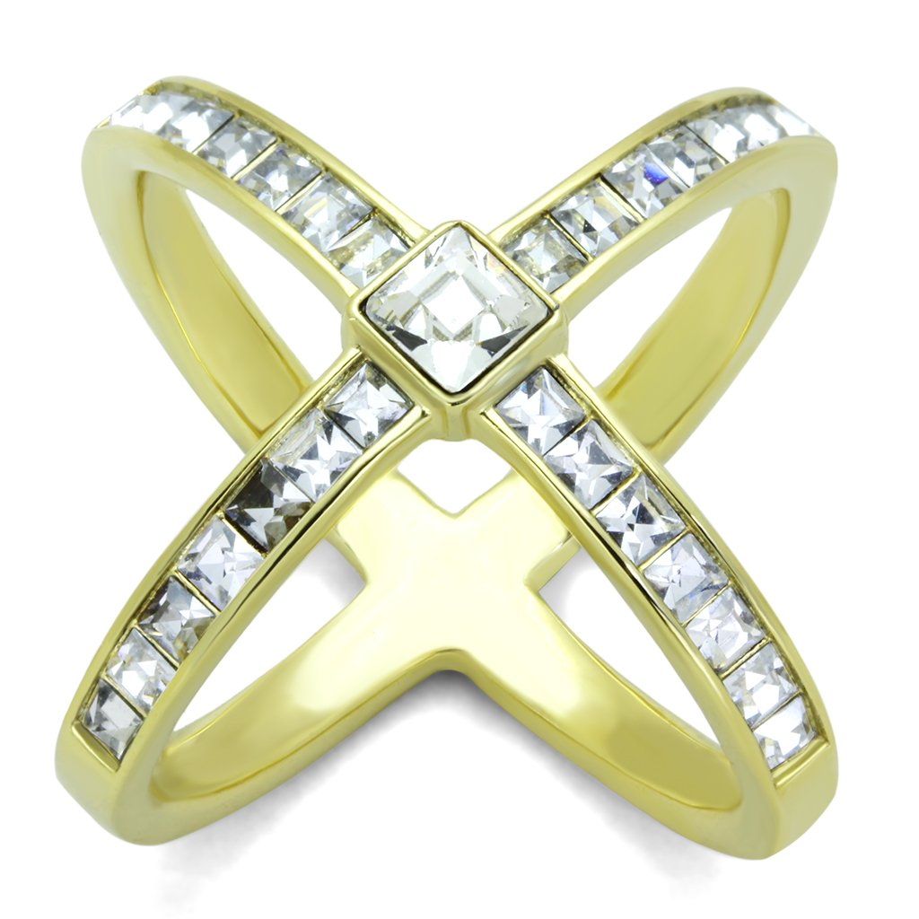 TK1726 - IP Gold(Ion Plating) Stainless Steel Ring with Top Grade Crystal  in Clear