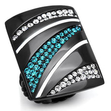 Load image into Gallery viewer, TK1736 - IP Black(Ion Plating) Stainless Steel Ring with Top Grade Crystal  in Blue Zircon