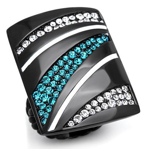 TK1736 - IP Black(Ion Plating) Stainless Steel Ring with Top Grade Crystal  in Blue Zircon