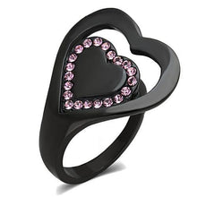 Load image into Gallery viewer, LOTK1737 - IP Black(Ion Plating) Stainless Steel Ring with Top Grade Crystal  in Light Rose