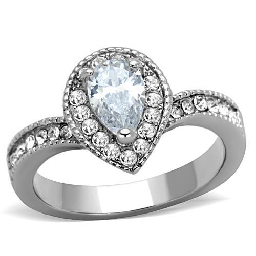 TK1759 - High polished (no plating) Stainless Steel Ring with AAA Grade CZ  in Clear