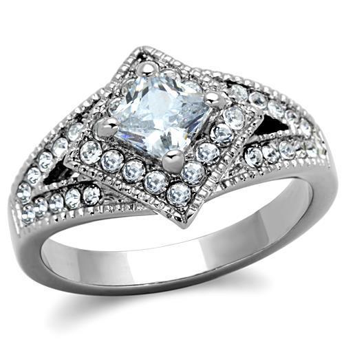 TK1760 - High polished (no plating) Stainless Steel Ring with AAA Grade CZ  in Clear