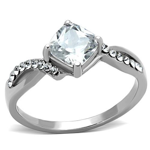 TK1761 - High polished (no plating) Stainless Steel Ring with AAA Grade CZ  in Clear