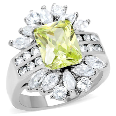 TK176 - High polished (no plating) Stainless Steel Ring with AAA Grade CZ  in Apple Green color