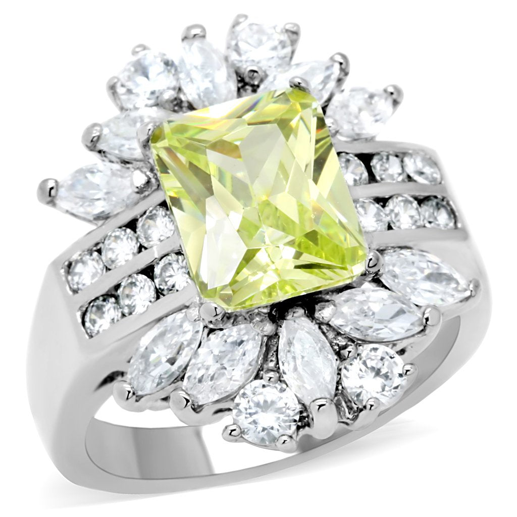 TK176 - High polished (no plating) Stainless Steel Ring with AAA Grade CZ  in Apple Green color