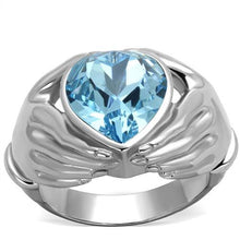 Load image into Gallery viewer, TK1775 - High polished (no plating) Stainless Steel Ring with Top Grade Crystal  in Sea Blue