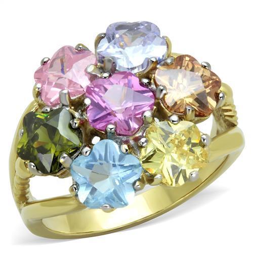 TK1791 - Two-Tone IP Gold (Ion Plating) Stainless Steel Ring with Assorted  in Multi Color