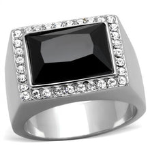 Load image into Gallery viewer, TK1810 - High polished (no plating) Stainless Steel Ring with Synthetic Onyx in Jet