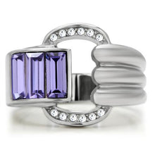 Load image into Gallery viewer, TK181 - High polished (no plating) Stainless Steel Ring with Top Grade Crystal  in Tanzanite