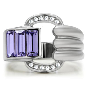 TK181 - High polished (no plating) Stainless Steel Ring with Top Grade Crystal  in Tanzanite