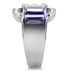 TK181 - High polished (no plating) Stainless Steel Ring with Top Grade Crystal  in Tanzanite