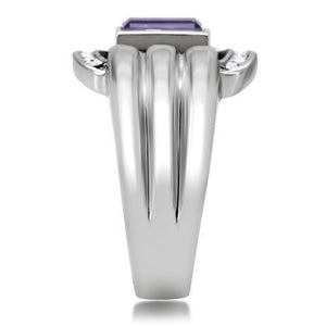 TK181 - High polished (no plating) Stainless Steel Ring with Top Grade Crystal  in Tanzanite