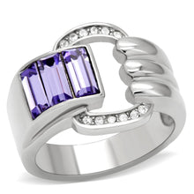 Load image into Gallery viewer, TK181 - High polished (no plating) Stainless Steel Ring with Top Grade Crystal  in Tanzanite