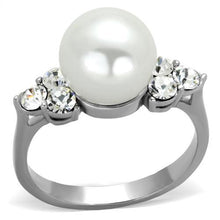 Load image into Gallery viewer, TK1824 - High polished (no plating) Stainless Steel Ring with Synthetic Pearl in White