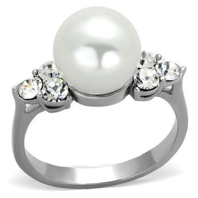 TK1824 - High polished (no plating) Stainless Steel Ring with Synthetic Pearl in White