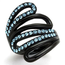 Load image into Gallery viewer, TK1835 - IP Black(Ion Plating) Stainless Steel Ring with Top Grade Crystal  in Sea Blue