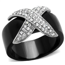 Load image into Gallery viewer, TK1839 - Two-Tone IP Black (Ion Plating) Stainless Steel Ring with Top Grade Crystal  in Clear