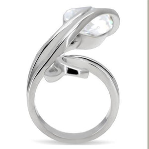 TK183 - High polished (no plating) Stainless Steel Ring with AAA Grade CZ  in Clear