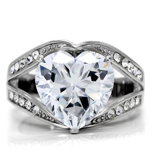 TK185 - High polished (no plating) Stainless Steel Ring with AAA Grade CZ  in Clear