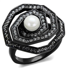 Load image into Gallery viewer, TK1861 - IP Black(Ion Plating) Stainless Steel Ring with Synthetic Pearl in White