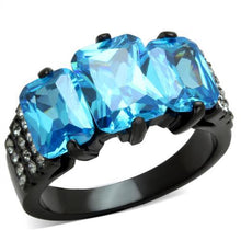 Load image into Gallery viewer, LOTK1866 - IP Black(Ion Plating) Stainless Steel Ring with AAA Grade CZ  in Sea Blue