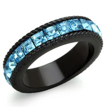 Load image into Gallery viewer, TK1867 - IP Black(Ion Plating) Stainless Steel Ring with Top Grade Crystal  in Sea Blue