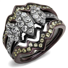Load image into Gallery viewer, LOTK1869LJ - IP Light Black (IP Gun) &amp; IP Dark Brown (IP coffee) Stainless Steel Ring with CZ  in Clear