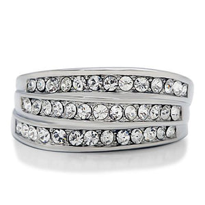 TK188 - High polished (no plating) Stainless Steel Ring with Top Grade Crystal  in Clear