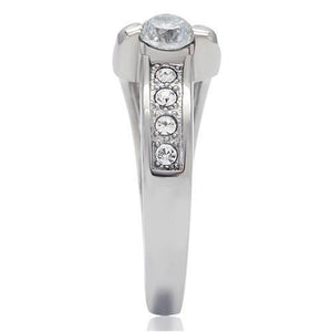 TK190 - High polished (no plating) Stainless Steel Ring with AAA Grade CZ  in Clear