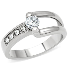 Load image into Gallery viewer, LOTK190 - High polished (no plating) Stainless Steel Ring with AAA Grade CZ  in Clear