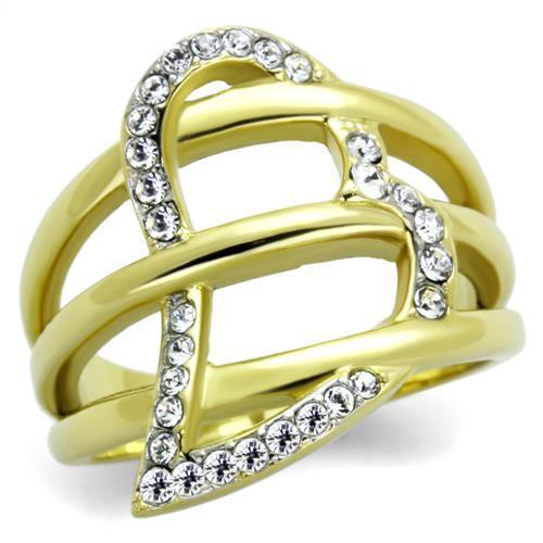 TK1913 - Two-Tone IP Gold (Ion Plating) Stainless Steel Ring with Top Grade Crystal  in Clear