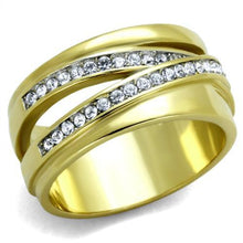 Load image into Gallery viewer, TK1914 - Two-Tone IP Gold (Ion Plating) Stainless Steel Ring with Top Grade Crystal  in Clear