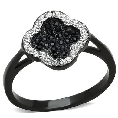 TK1917 - Two-Tone IP Black Stainless Steel Ring with Top Grade Crystal  in Jet