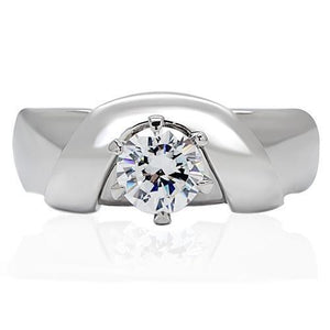 TK191 - High polished (no plating) Stainless Steel Ring with AAA Grade CZ  in Clear